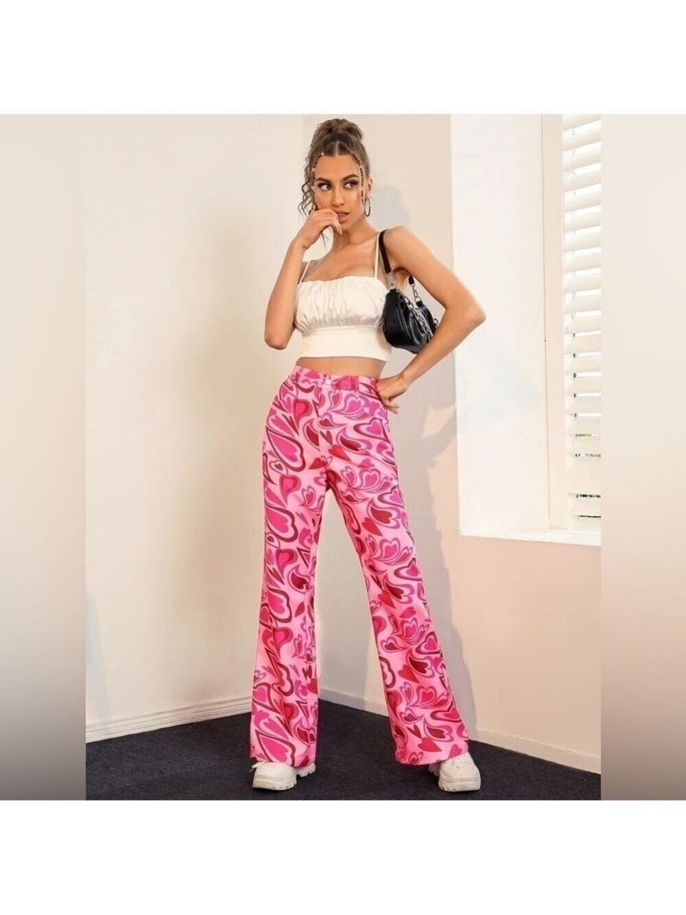 SHEIN Heart Print Flare Leg Pants Small